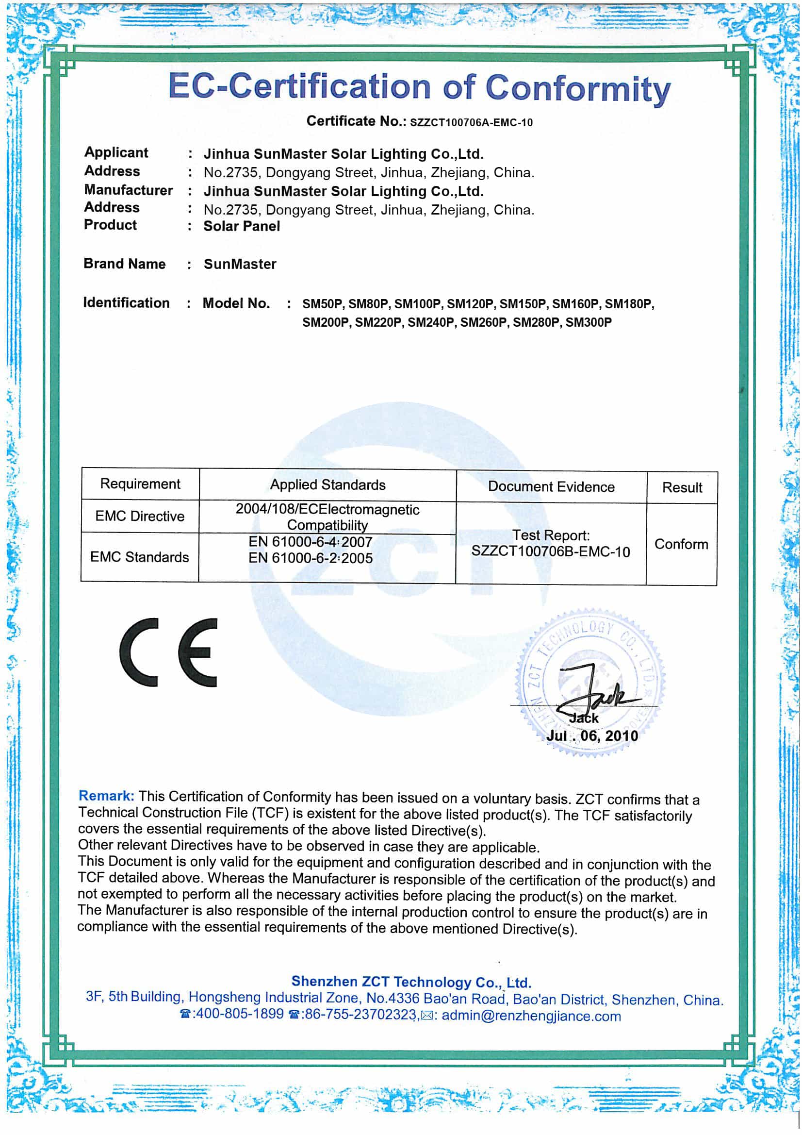 CEsolar-panel Certificados Sistemas de Iluminación Solar SunMaster